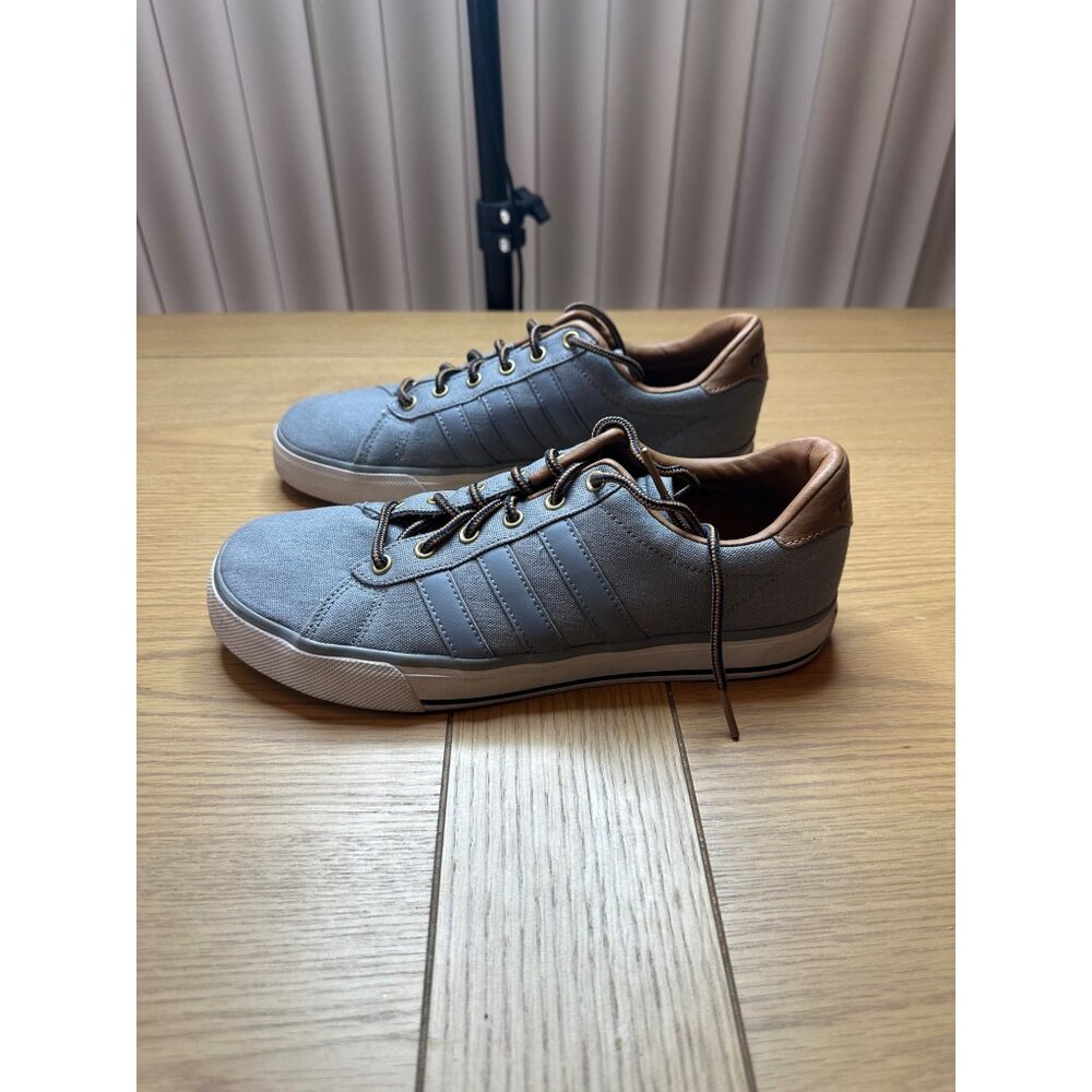 Adidas 7.5 Gray Canvas Sneakers Brown Accents Casual Stylish Footwear Mens - Picture 9 of 13